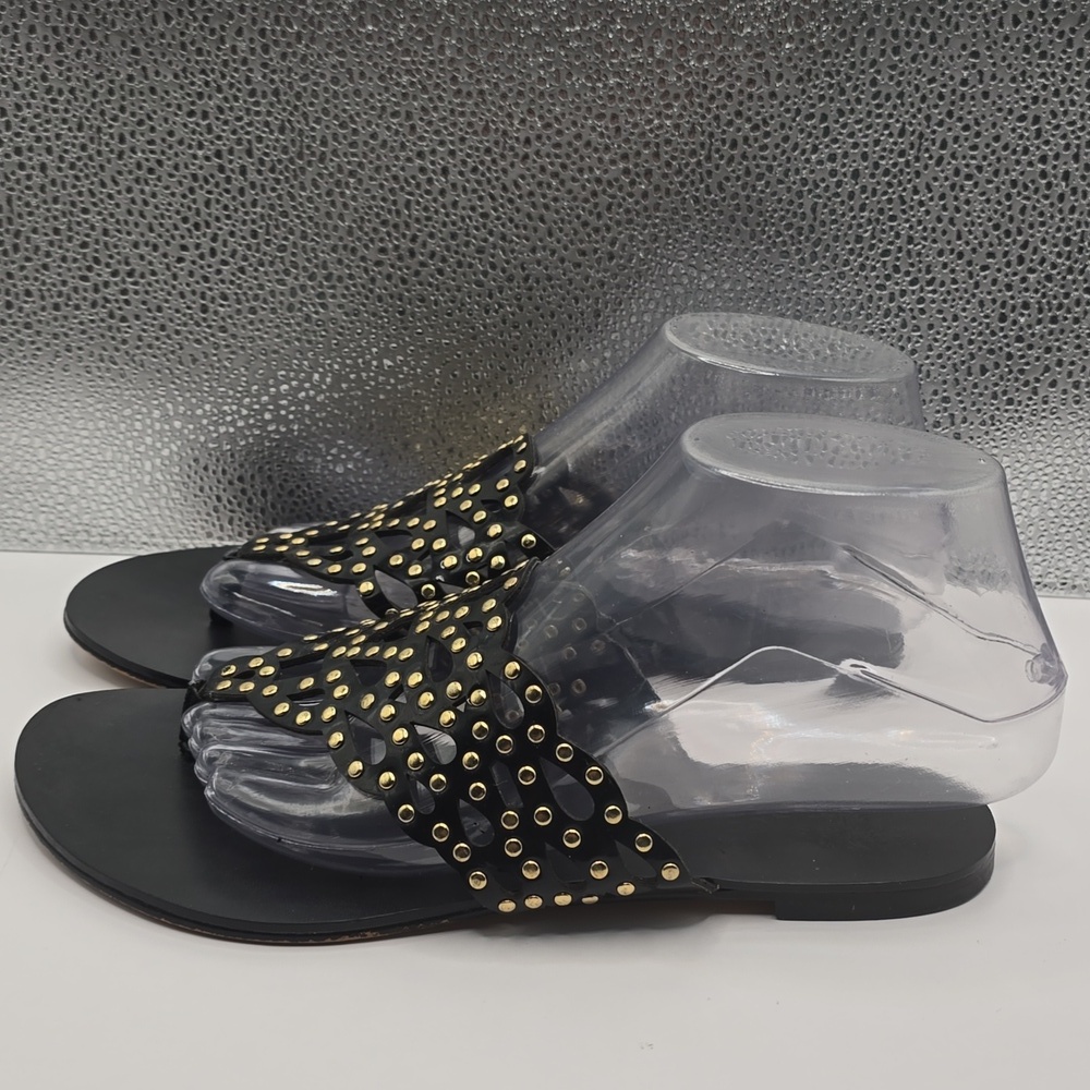 Vince Camuto Black and Gold Studded Flip Flop Sandals - Picture 3 of 10
